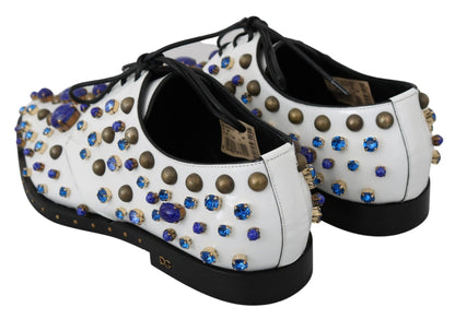 Dolce & Gabbana White Leather Crystals Dress Broque Shoes - SMARTMARTNZ