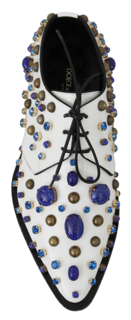 Dolce & Gabbana White Leather Crystals Dress Broque Shoes - SMARTMARTNZ