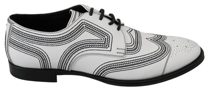 Dolce & Gabbana White Leather Derby Formal Black Lace Shoes - SMARTMARTNZ