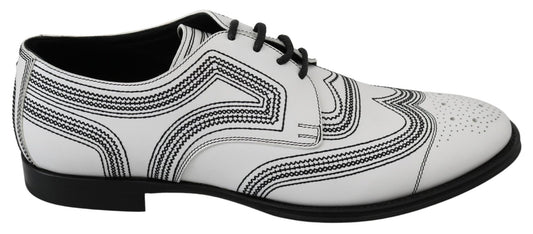 Dolce & Gabbana White Leather Derby Formal Black Lace Shoes - SMARTMARTNZ