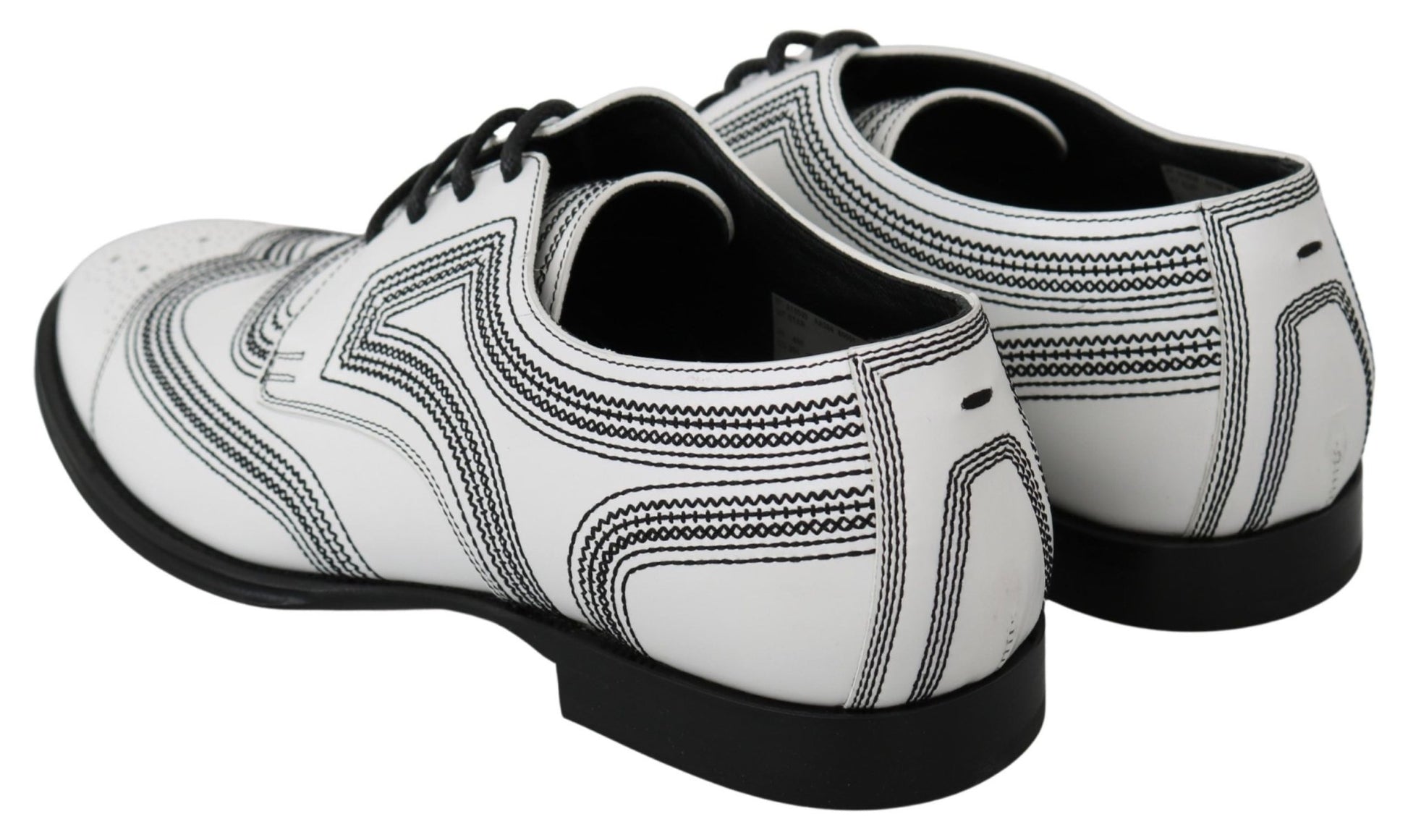 Dolce & Gabbana White Leather Derby Formal Black Lace Shoes - SMARTMARTNZ