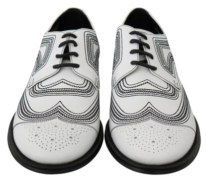 Dolce & Gabbana White Leather Derby Formal Black Lace Shoes - SMARTMARTNZ