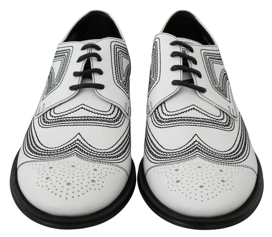 Dolce & Gabbana White Leather Derby Formal Black Lace Shoes - SMARTMARTNZ