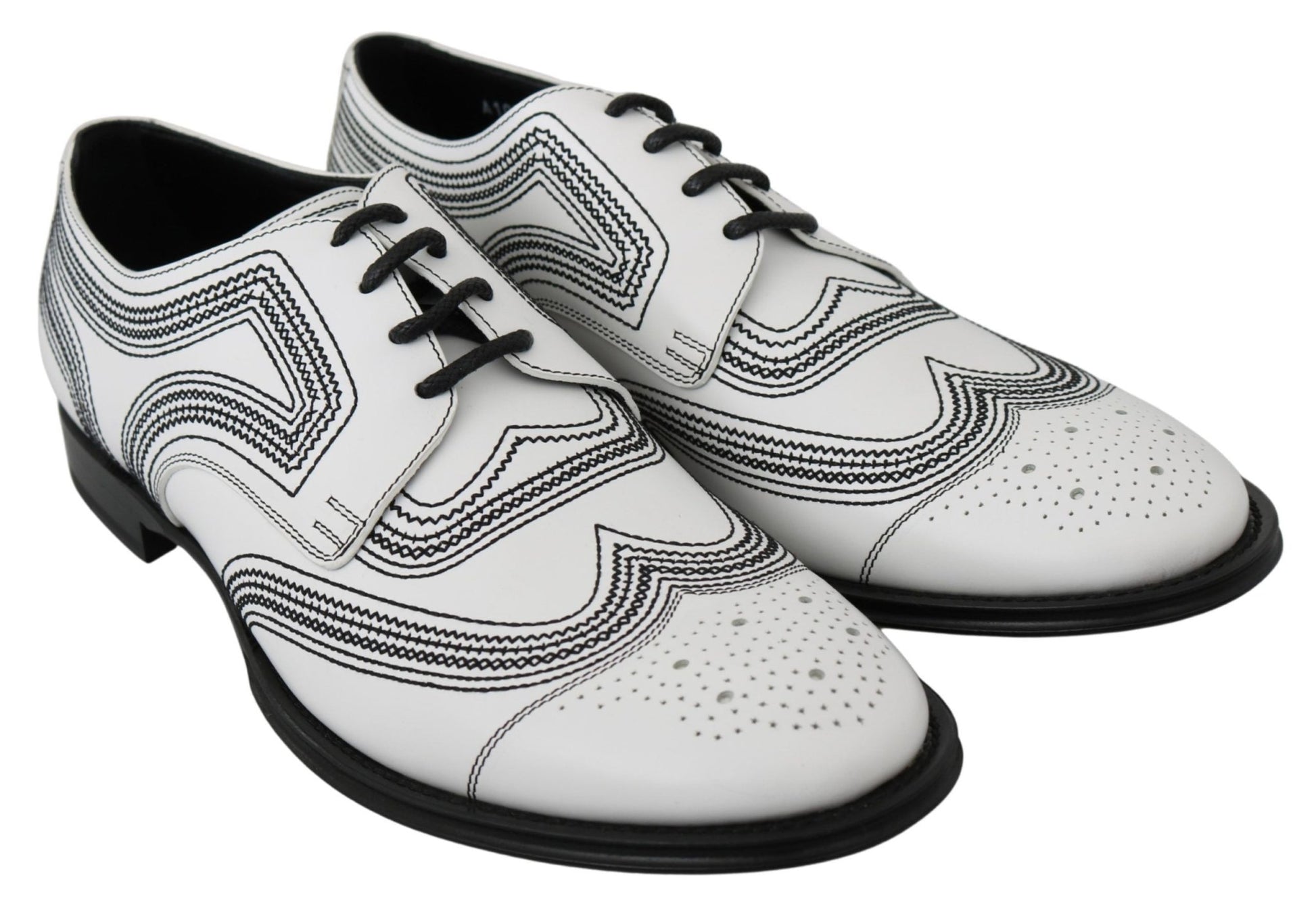 Dolce & Gabbana White Leather Derby Formal Black Lace Shoes - SMARTMARTNZ