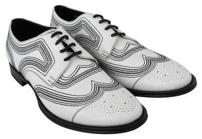 Dolce & Gabbana White Leather Derby Formal Black Lace Shoes - SMARTMARTNZ