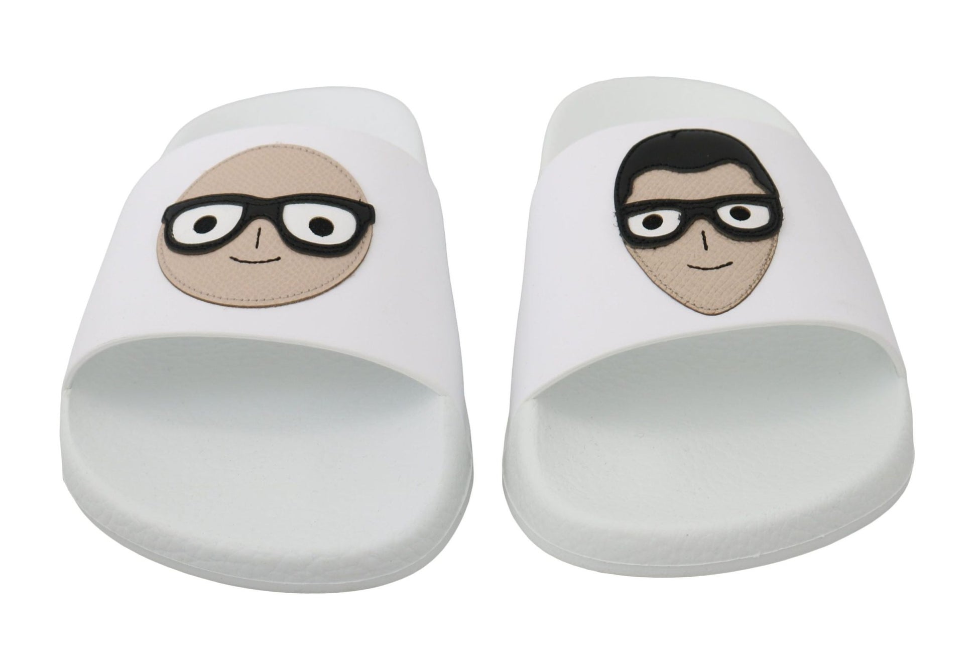 Dolce & Gabbana White Leather dgfamily Slides Shoes Sandals - SMARTMARTNZ