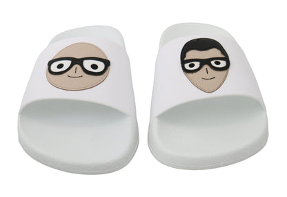 Dolce & Gabbana White Leather dgfamily Slides Shoes Sandals - SMARTMARTNZ