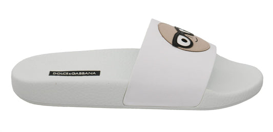 Dolce & Gabbana White Leather dgfamily Slides Shoes Sandals - SMARTMARTNZ
