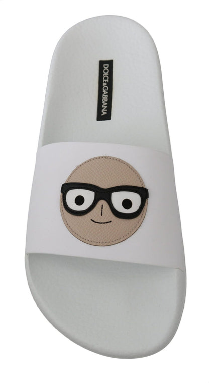 Dolce & Gabbana White Leather dgfamily Slides Shoes Sandals - SMARTMARTNZ