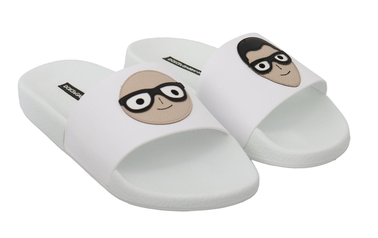 Dolce & Gabbana White Leather dgfamily Slides Shoes Sandals - SMARTMARTNZ