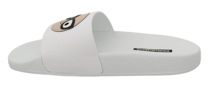 Dolce & Gabbana White Leather dgfamily Slides Shoes Sandals - SMARTMARTNZ