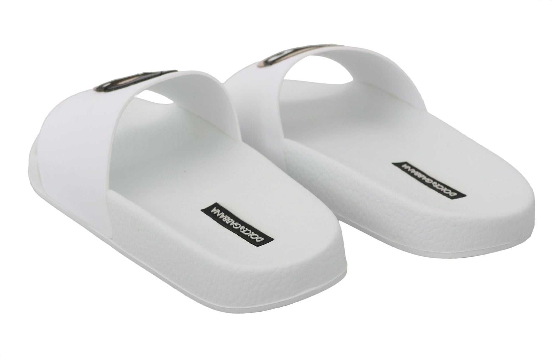 Dolce & Gabbana White Leather dgfamily Slides Shoes Sandals - SMARTMARTNZ