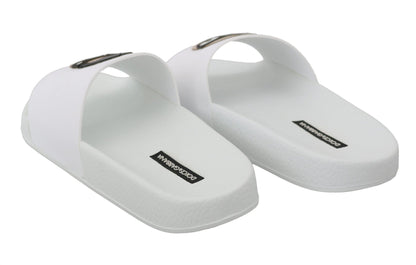 Dolce & Gabbana White Leather dgfamily Slides Shoes Sandals - SMARTMARTNZ