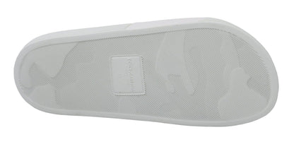 Dolce & Gabbana White Leather dgfamily Slides Shoes Sandals - SMARTMARTNZ