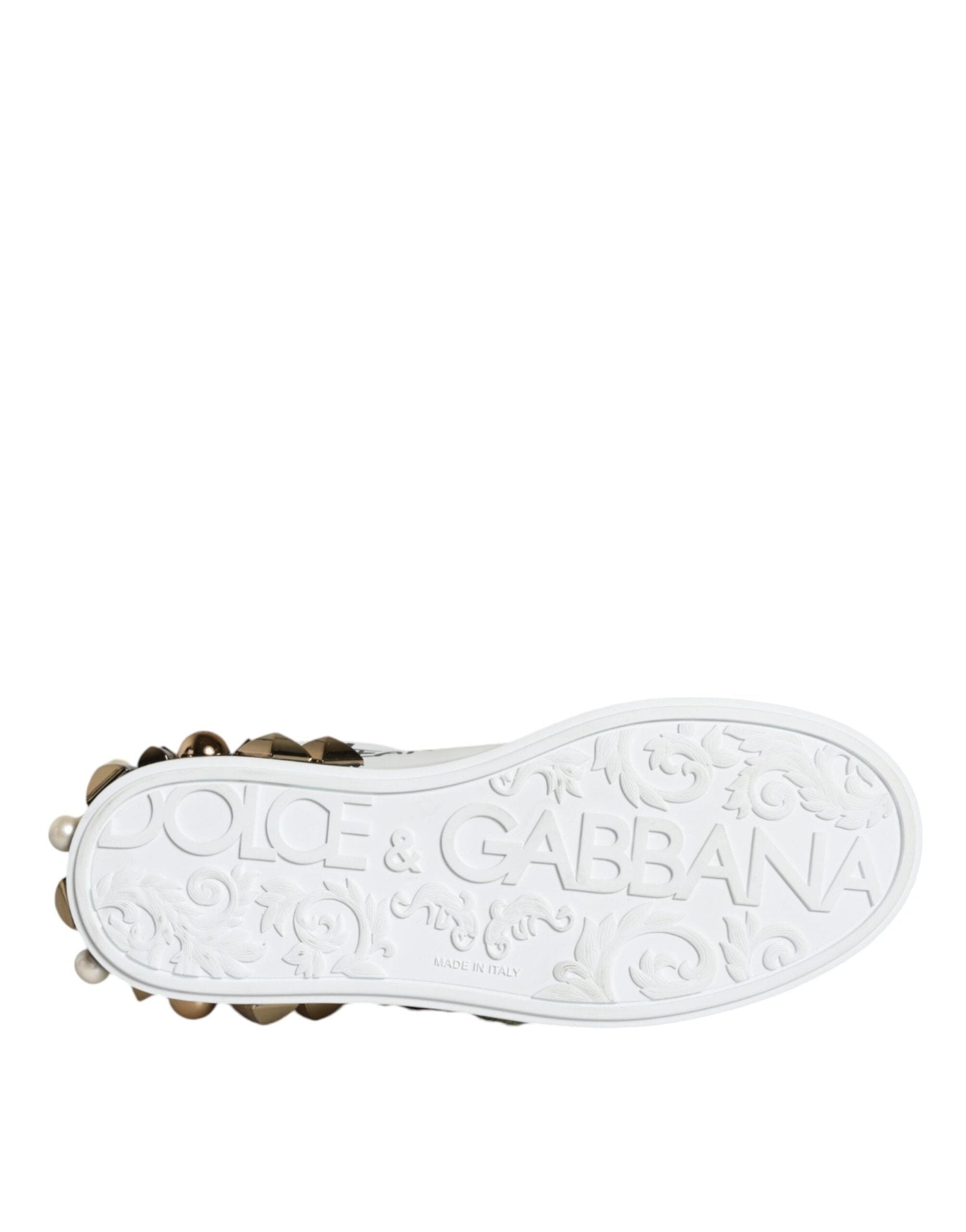 Dolce & Gabbana White Leather Floral Studded Sneakers Shoes - SMARTMARTNZ