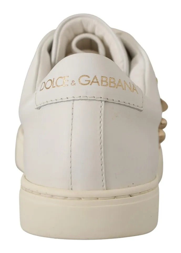 Dolce & Gabbana White Leather Gold Red Heart Sneakers Shoes - SMARTMARTNZ