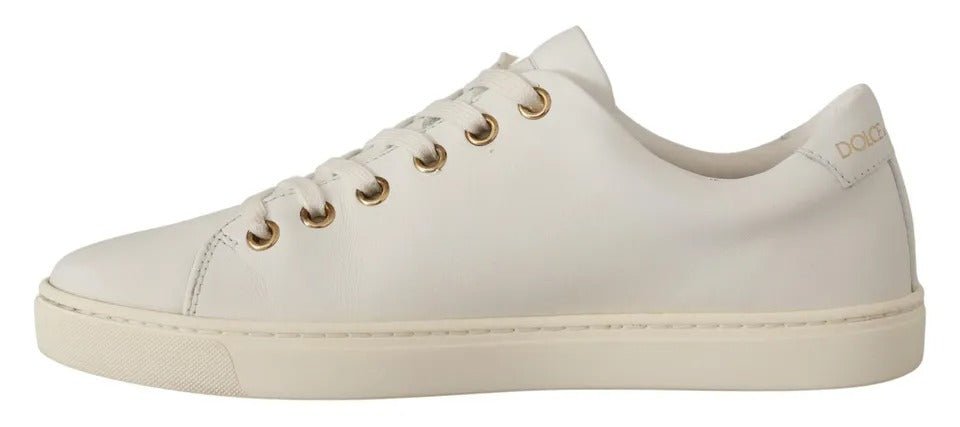 Dolce & Gabbana White Leather Gold Red Heart Sneakers Shoes - SMARTMARTNZ