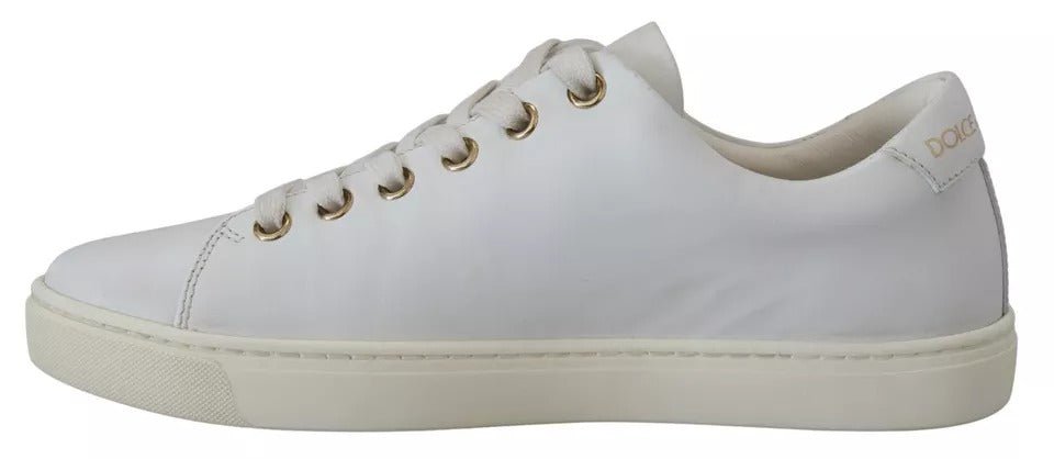 Dolce & Gabbana White Leather Gold Red Heart Sneakers Shoes - SMARTMARTNZ