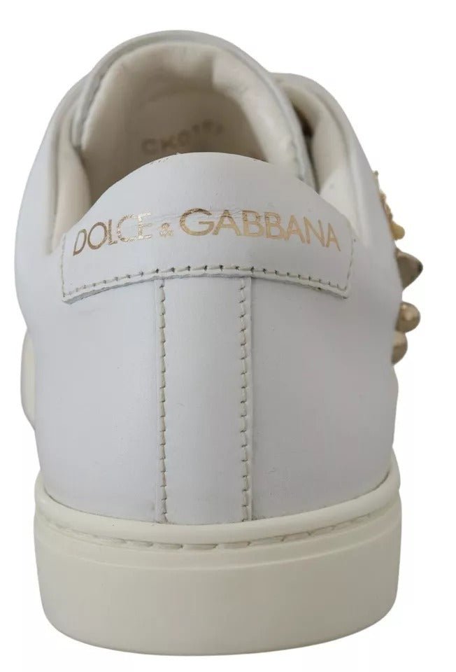 Dolce & Gabbana White Leather Gold Red Heart Sneakers Shoes - SMARTMARTNZ