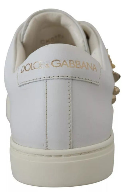 Dolce & Gabbana White Leather Gold Red Heart Sneakers Shoes - SMARTMARTNZ