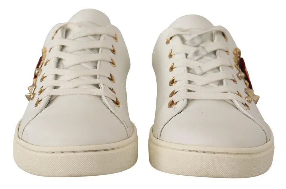 Dolce & Gabbana White Leather Gold Red Heart Sneakers Shoes - SMARTMARTNZ