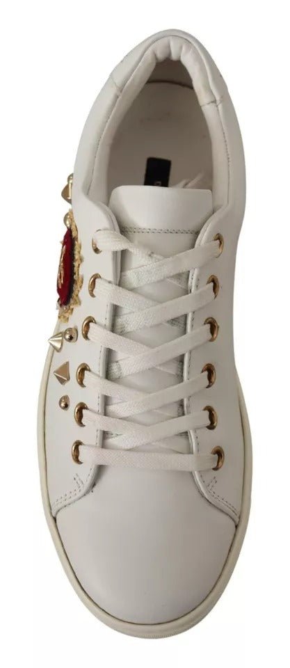 Dolce & Gabbana White Leather Gold Red Heart Sneakers Shoes - SMARTMARTNZ
