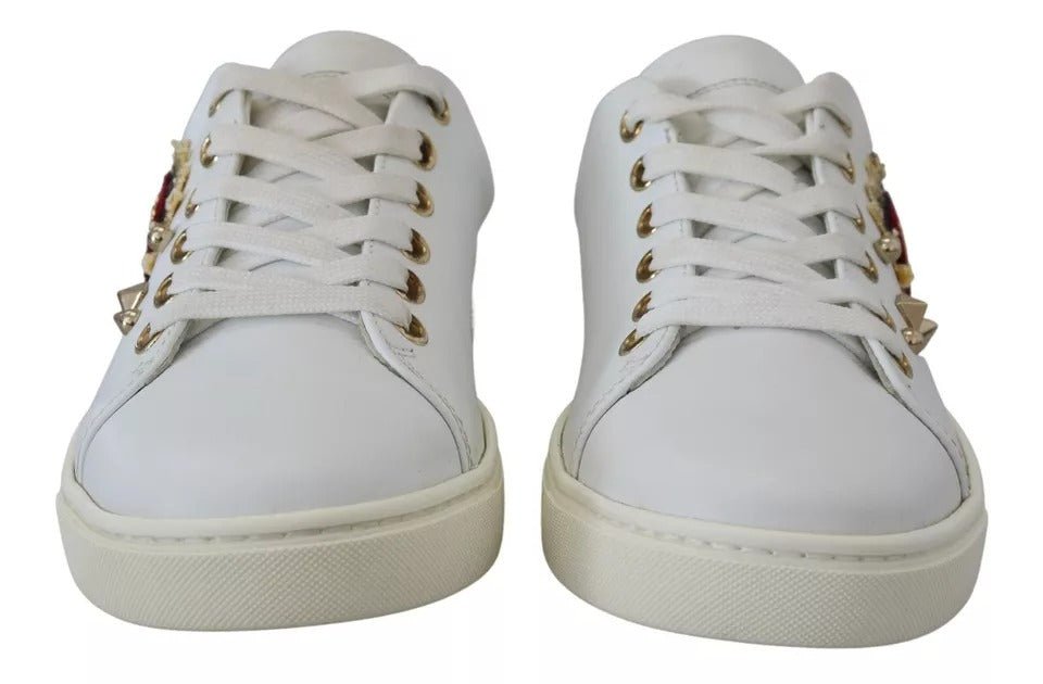 Dolce & Gabbana White Leather Gold Red Heart Sneakers Shoes - SMARTMARTNZ
