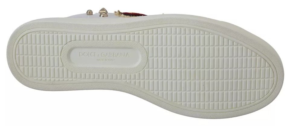 Dolce & Gabbana White Leather Gold Red Heart Sneakers Shoes - SMARTMARTNZ