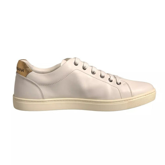 Dolce & Gabbana White Leather Heart Embellished Sneakers Shoes - SMARTMARTNZ
