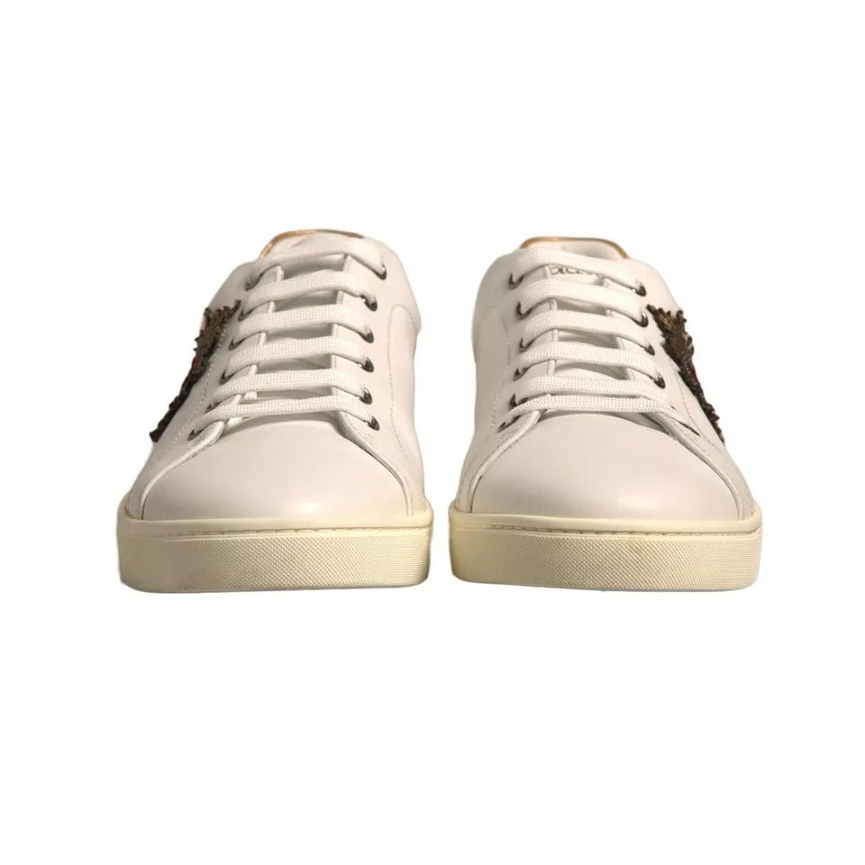 Dolce & Gabbana White Leather Heart Embellished Sneakers Shoes - SMARTMARTNZ