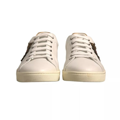 Dolce & Gabbana White Leather Heart Embellished Sneakers Shoes - SMARTMARTNZ