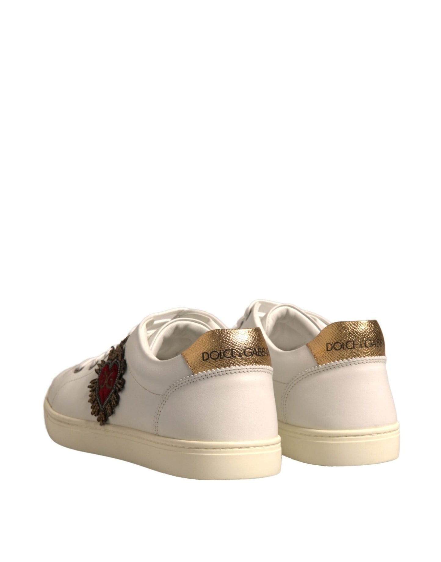 Dolce & Gabbana White Leather Heart Embellished Sneakers Shoes - SMARTMARTNZ