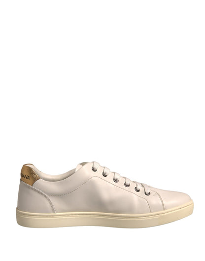 Dolce & Gabbana White Leather Heart Embellished Sneakers Shoes - SMARTMARTNZ