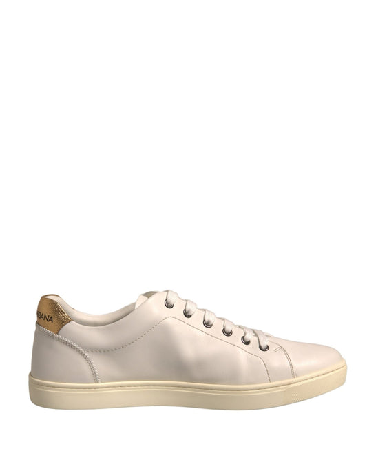 Dolce & Gabbana White Leather Heart Embellished Sneakers Shoes - SMARTMARTNZ