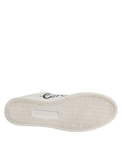 Dolce & Gabbana White Leather Heart Embellished Sneakers Shoes - SMARTMARTNZ