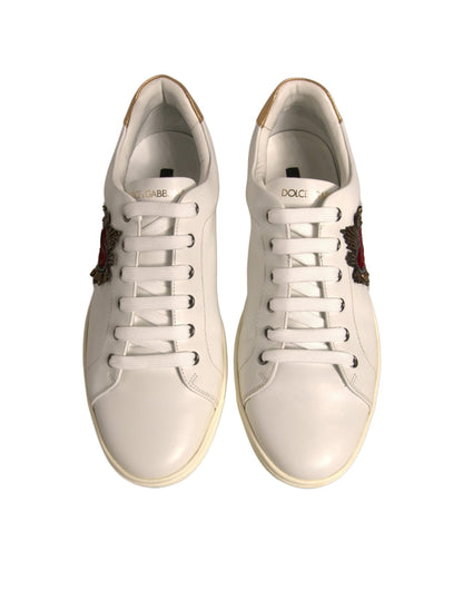 Dolce & Gabbana White Leather Heart Embellished Sneakers Shoes - SMARTMARTNZ