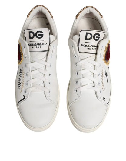 Dolce & Gabbana White Leather Heart Embellished Sneakers Shoes - SMARTMARTNZ