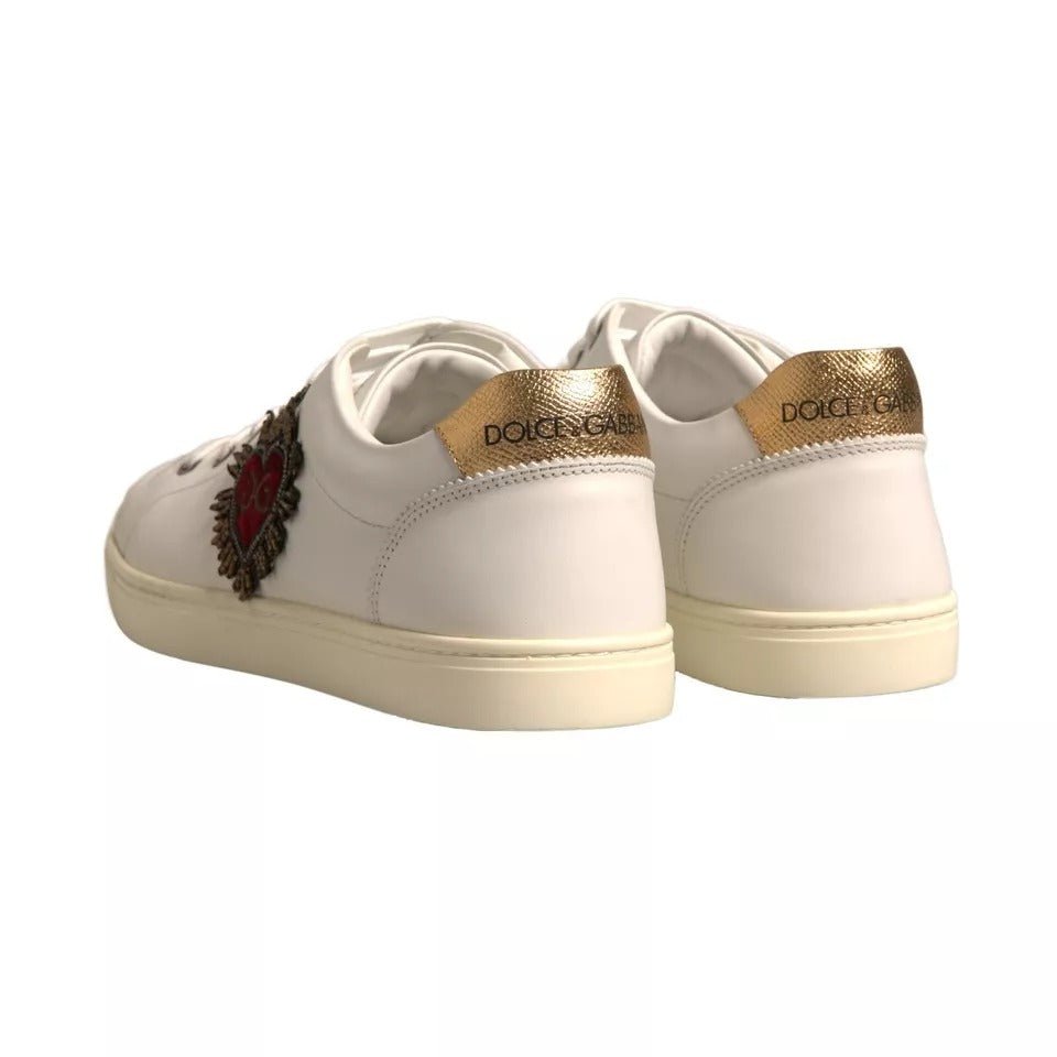 Dolce & Gabbana White Leather Heart Embellished Sneakers Shoes - SMARTMARTNZ