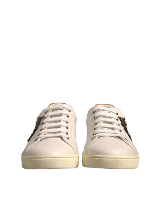 Dolce & Gabbana White Leather Heart Embellished Sneakers Shoes - SMARTMARTNZ