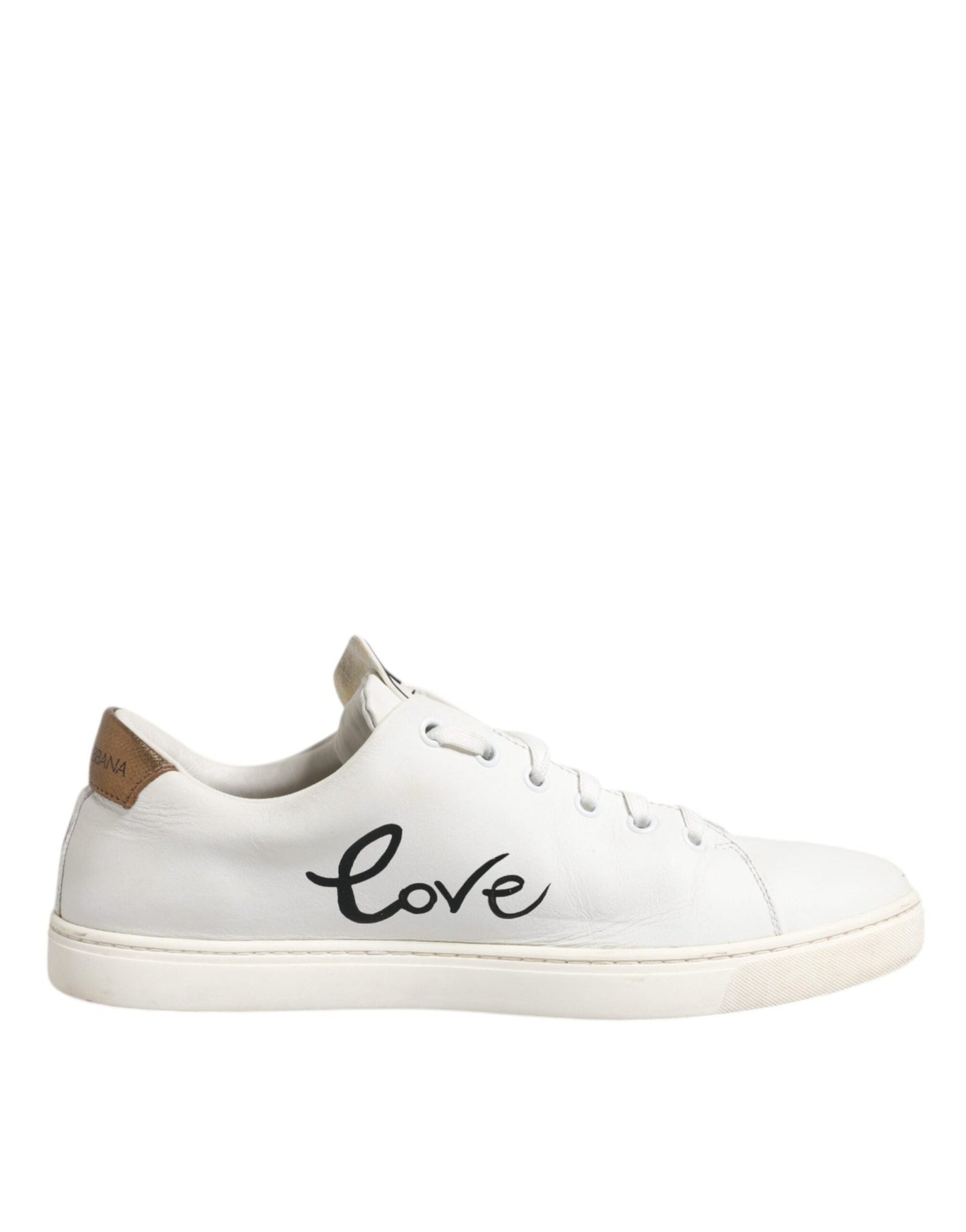 Dolce & Gabbana White Leather Heart Embellished Sneakers Shoes - SMARTMARTNZ