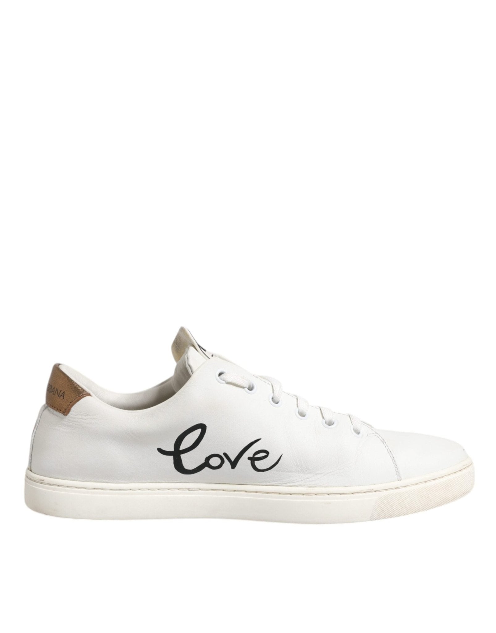Dolce & Gabbana White Leather Heart Embellished Sneakers Shoes - SMARTMARTNZ
