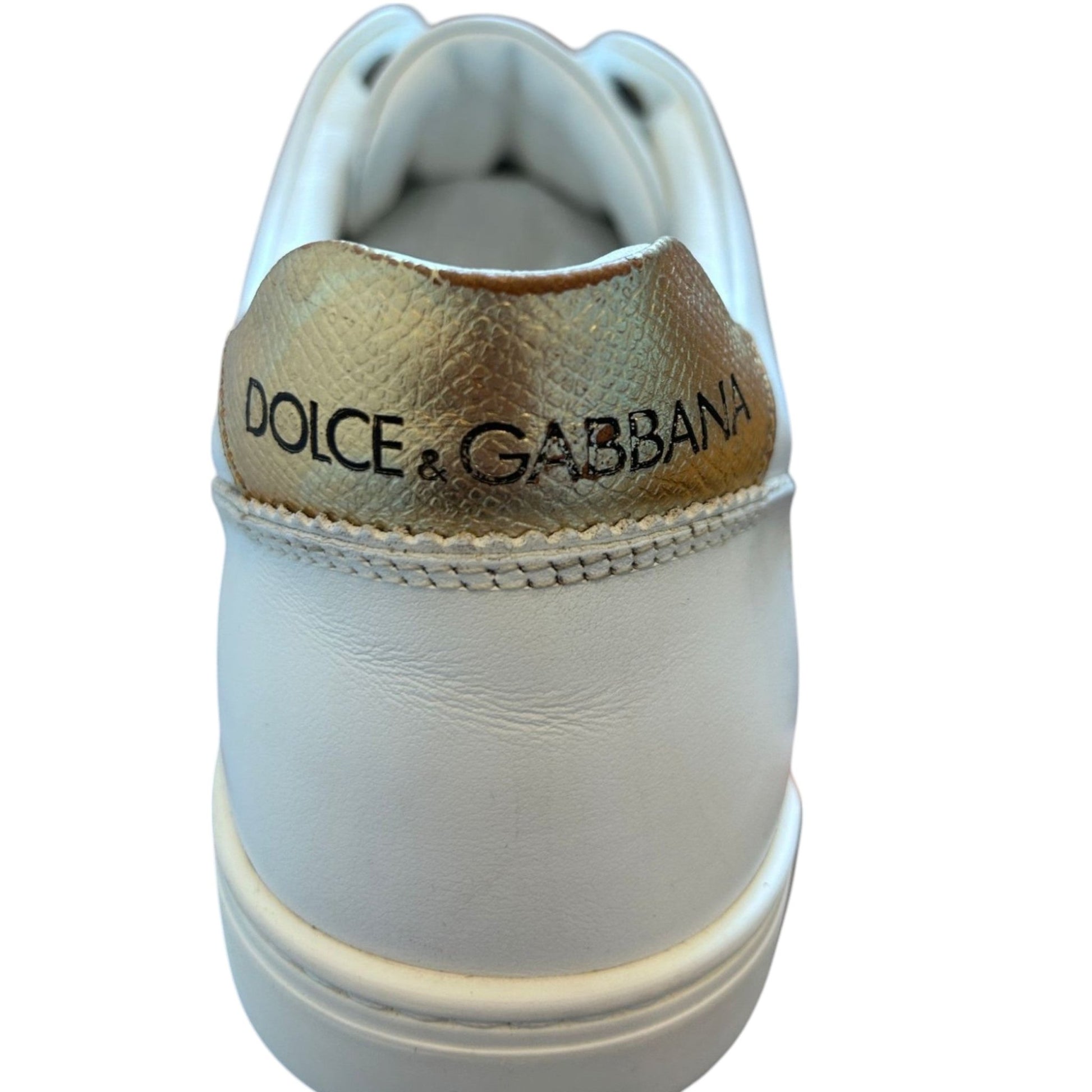 Dolce & Gabbana White Leather Heart Embellished Sneakers Shoes - SMARTMARTNZ