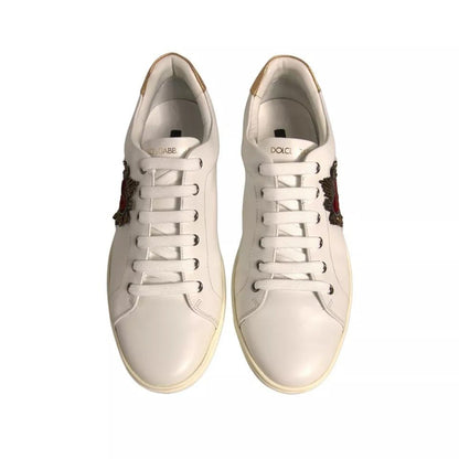 Dolce & Gabbana White Leather Heart Embellished Sneakers Shoes - SMARTMARTNZ