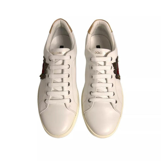 Dolce & Gabbana White Leather Heart Embellished Sneakers Shoes - SMARTMARTNZ