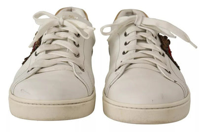 Dolce & Gabbana White Leather Heart Low Top Casual Sneakers Shoes - SMARTMARTNZ