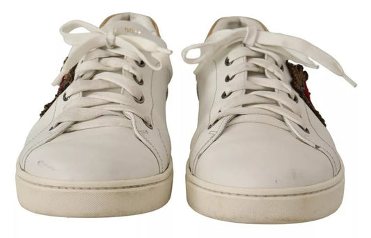 Dolce & Gabbana White Leather Heart Low Top Casual Sneakers Shoes - SMARTMARTNZ