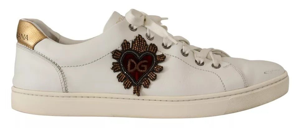 Dolce & Gabbana White Leather Heart Low Top Casual Sneakers Shoes - SMARTMARTNZ