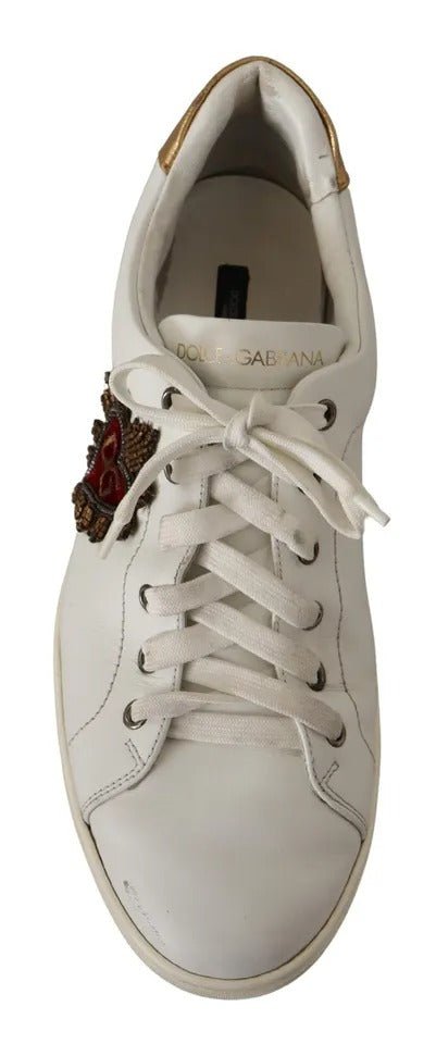 Dolce & Gabbana White Leather Heart Low Top Casual Sneakers Shoes - SMARTMARTNZ