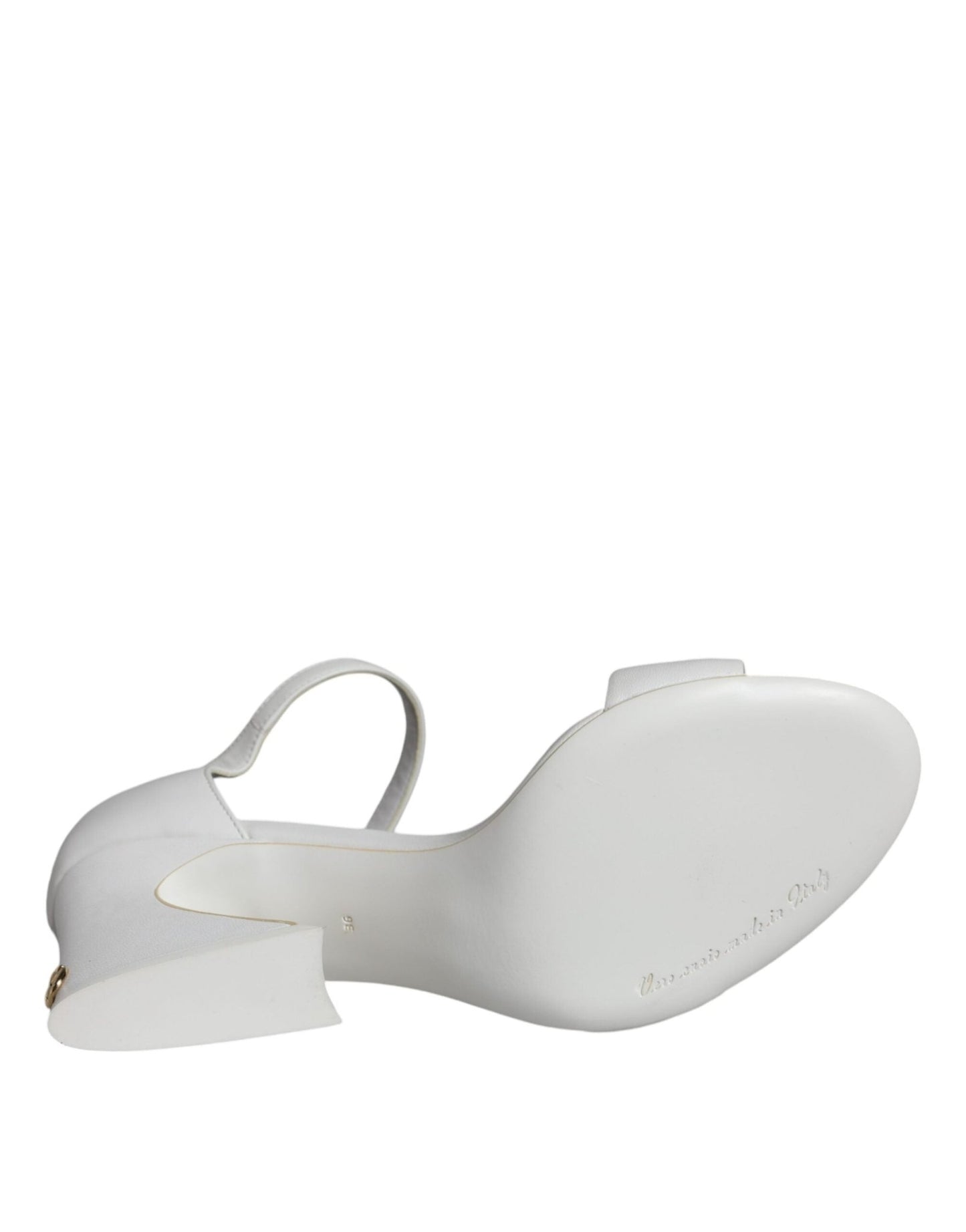 Dolce & Gabbana White Leather Heels Keira Sandals Shoes - SMARTMARTNZ