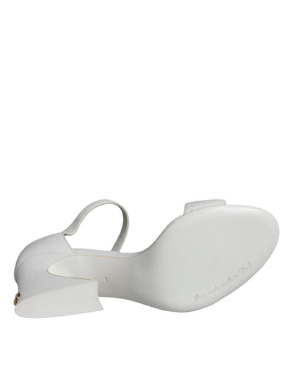 Dolce & Gabbana White Leather Heels Keira Sandals Shoes - SMARTMARTNZ